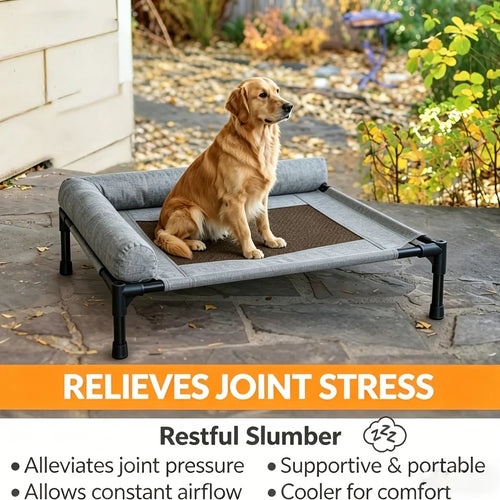 Dog Bed Indoor Outdoor Cooling Elevated Hammock Washable Raised Metal Frame Pet Furniture Beds Supplies Bolster Dog Accessories