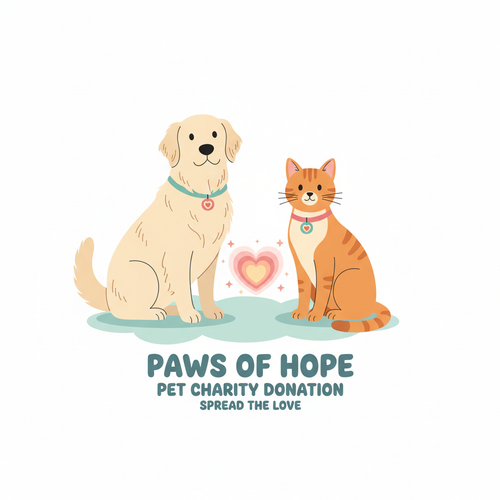 Cute dog and cat with heart - charity donation